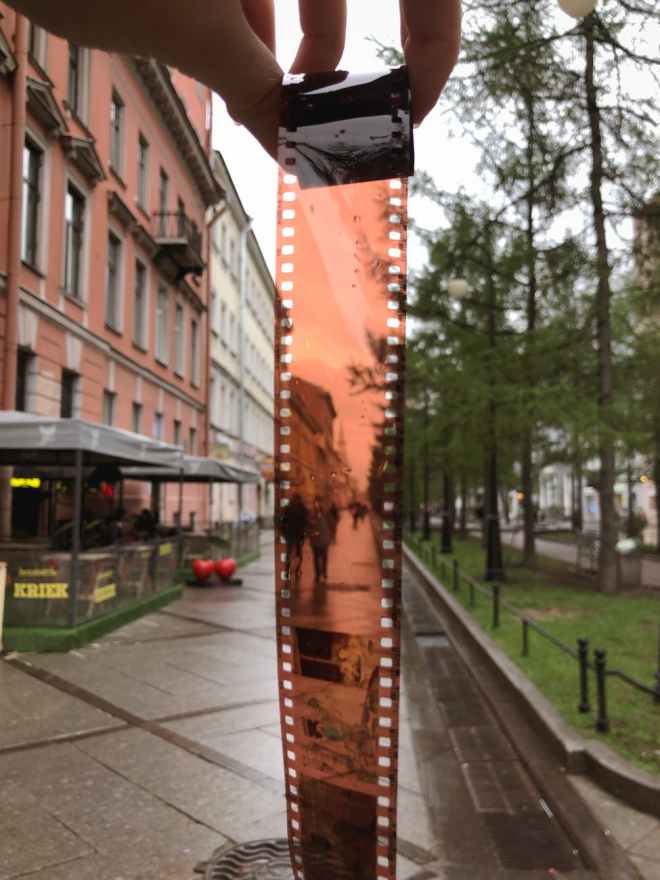 person holding brown film